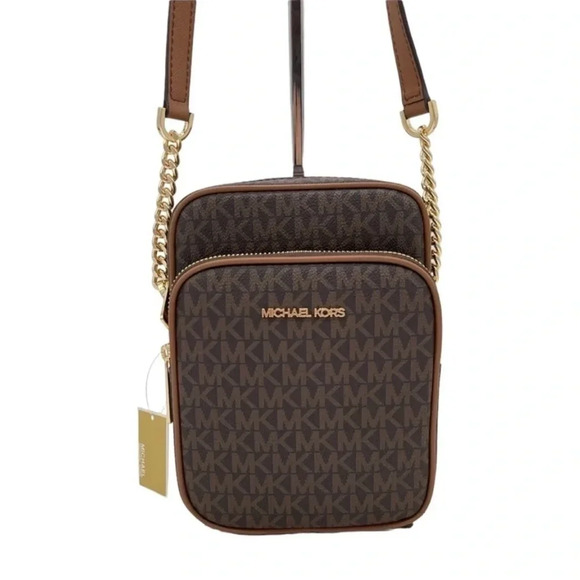 Michael Kors Medium NS Chain Xbody Bag Brown/Gold - Picture 1 of 9